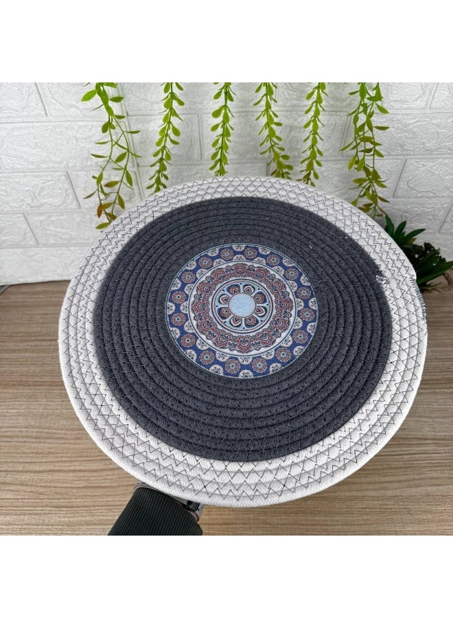 NAMA Round Shaped Eco-Friendly Mandala Pot Trivets Large Braided Woven Trivet Coaster, Cotton Thread Weave Cup Coaster Hot Pot Dish Trivet Pad Mat for Kitchen Cooking Supplies 35 CM - Image 2